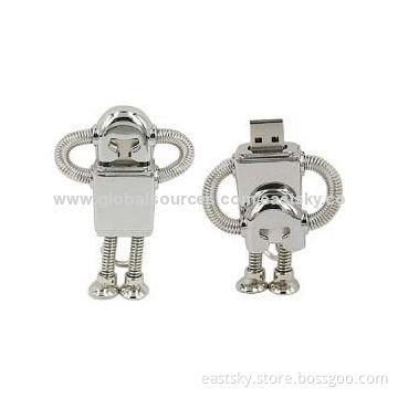 Robot-style USB drive, made of metal material, capless, 64MB to 32GB memory capacity